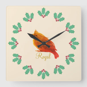 Horloge Carrée Bélier royal rouge et baies sèches