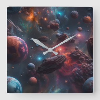 Horloge Carrée Belle affiche spatiale