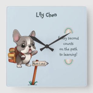 Horloge Carrée Belle caricature French Bulldog Retour à l'école