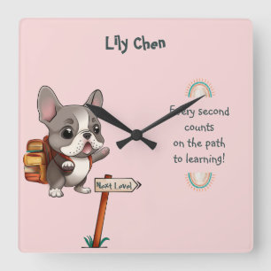 Horloge Carrée Belle caricature French Bulldog Retour à l'école