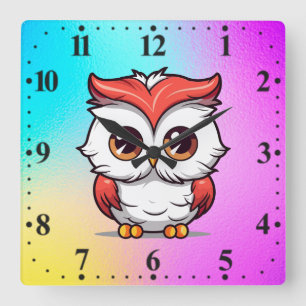 Horloge Carrée Belle chouette de style Kawaii dessin animé