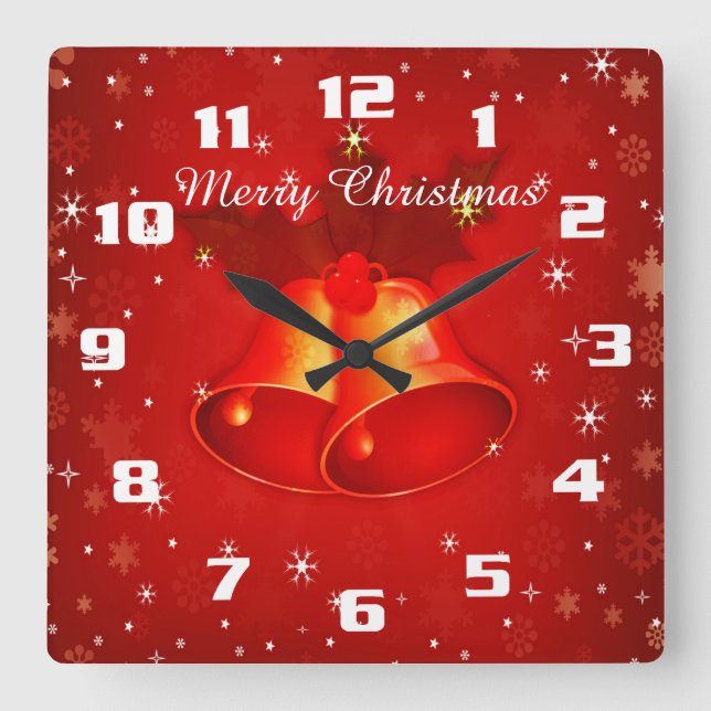 Horloge Carrée Belle cloches de Noël Joyeux Noël (Recto)