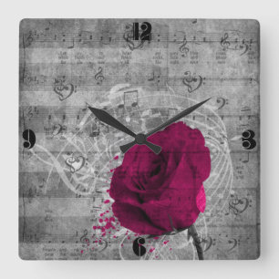Horloge Carrée Belle éclaboussure antique de peinture de rose de
