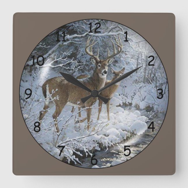 Horloge Carrée Belle famille de cerfs (Recto)