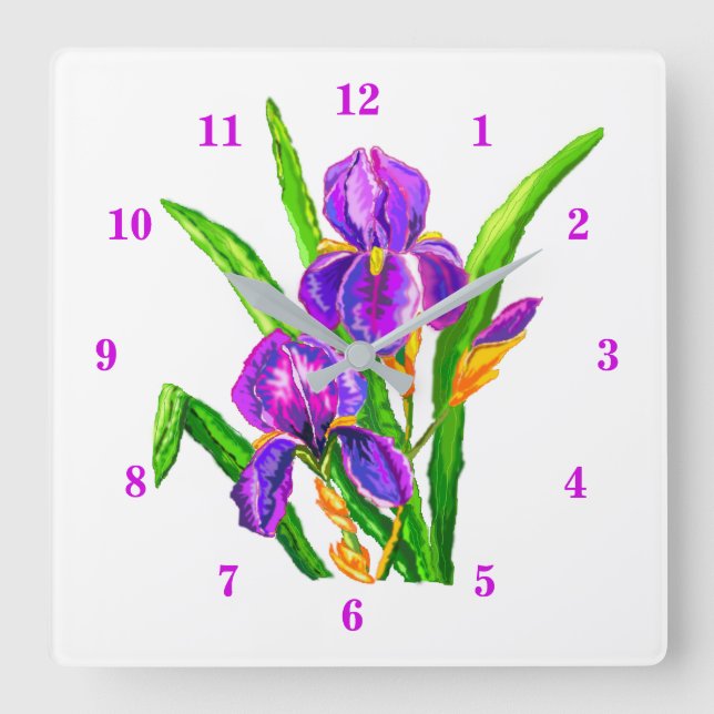 Horloge Carrée Belle Fleur Iris (Recto)