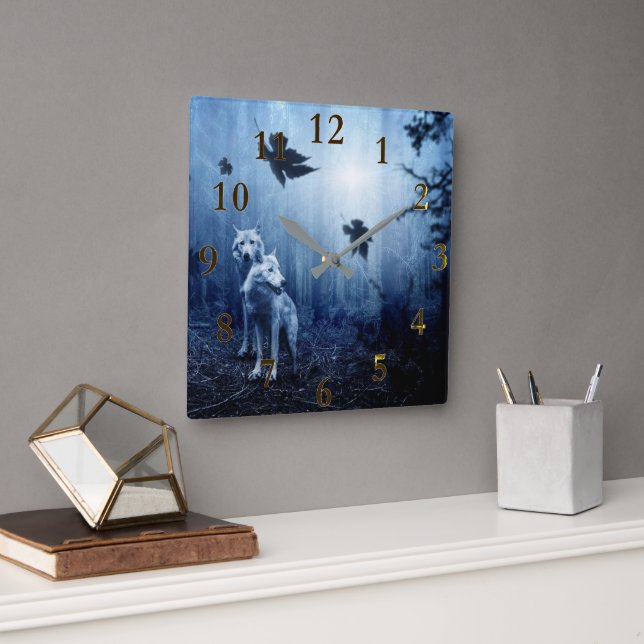 Horloge Carrée Belle forêt animale Wolf Spirit (Bureau)