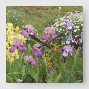 Horloge Carrée Belle Iris Fleur violet Fleur Photo