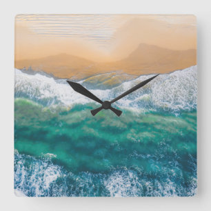 Horloge Carrée  Belle mer bleu cristal de plage