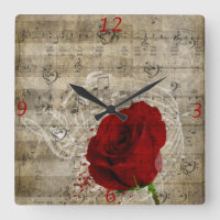Belle rose rouge notes piano tourbillonné