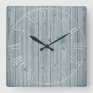 Horloge Carrée Belle texture en bois rustique bleu-clair