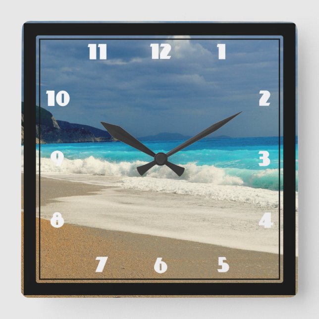 Horloge Carrée Belle Turquoise Bleue Mer Tropicale Photographie (Recto)
