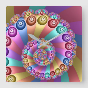Horloge Carrée Belles couleurs arc-en-ciel Art fractal Abstrait
