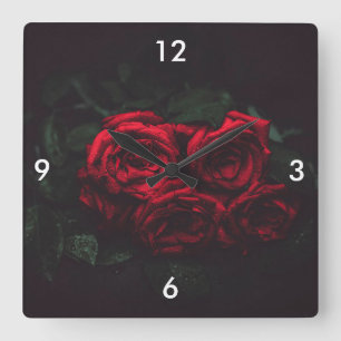 Horloge Carrée Belles Roses Rouges