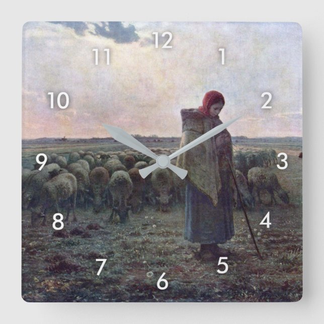 Horloge Carrée Bergère avec son troupeau, Jean-François Millet (Recto)