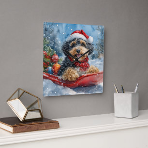 Horloge Carrée Bernedoodle Chien en Traîneau Laissez Tomber la Ne