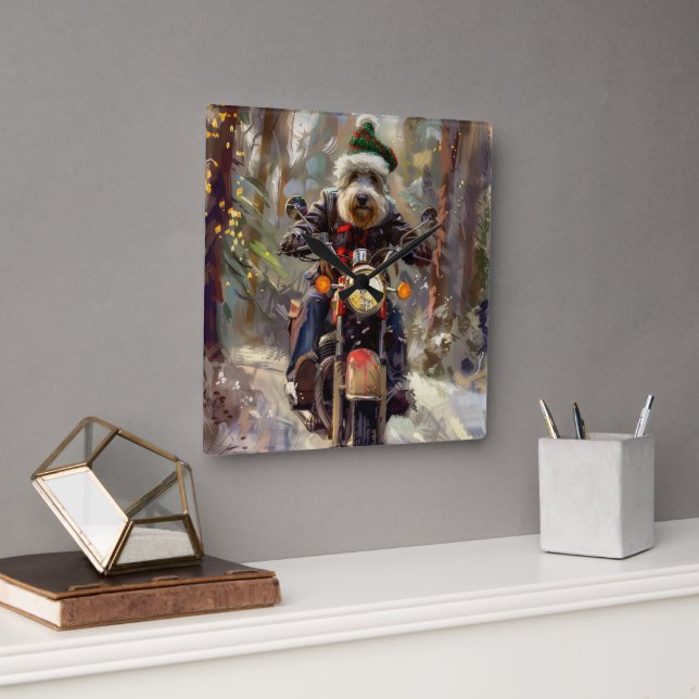 Horloge Carrée Bernedoodle Chien équitation Moto Noël (Bureau)