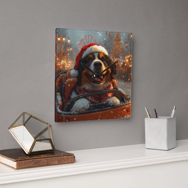 Horloge Carrée Bernois Mountain Dog Roller Dessous de verre Noël (Bureau)