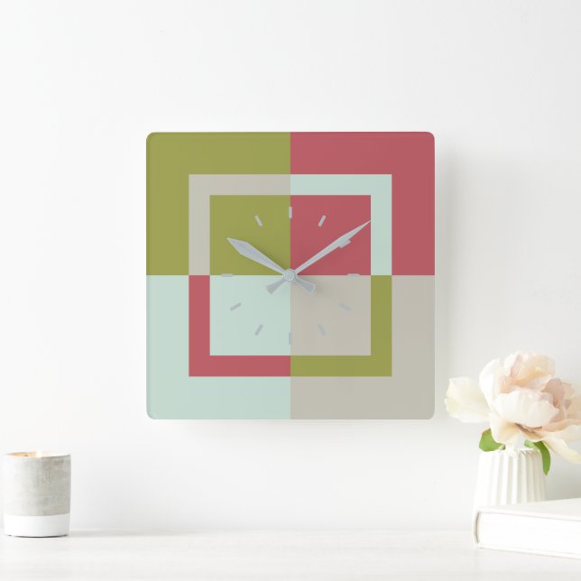 Horloge Carrée Berry Red Olive Green Lake Blue Pebble Grey (Maison)