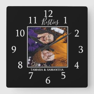 Horloge Carrée Besties BFF Photo Best Friend Nom Black