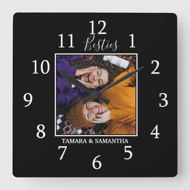 Horloge Carrée Besties BFF Photo Best Friend Nom Black (Recto)
