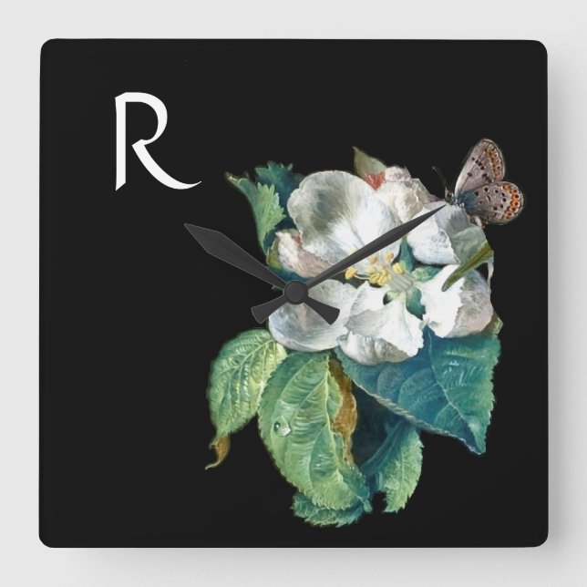 HORLOGE CARRÉE BEURRE FLY ON WHITE FLOWER MONOGRAM (Recto)