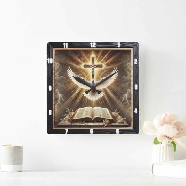 Horloge Carrée Bible de la croix de l'Esprit Saint (Maison)