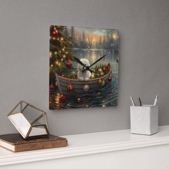 Horloge Carrée Bichon Frise Noël Festive Voyage (Bureau)