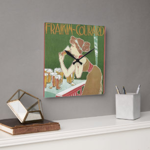 Horloge Carrée Bière Art Nouveau vintage Brasserie Fraikin-Courar