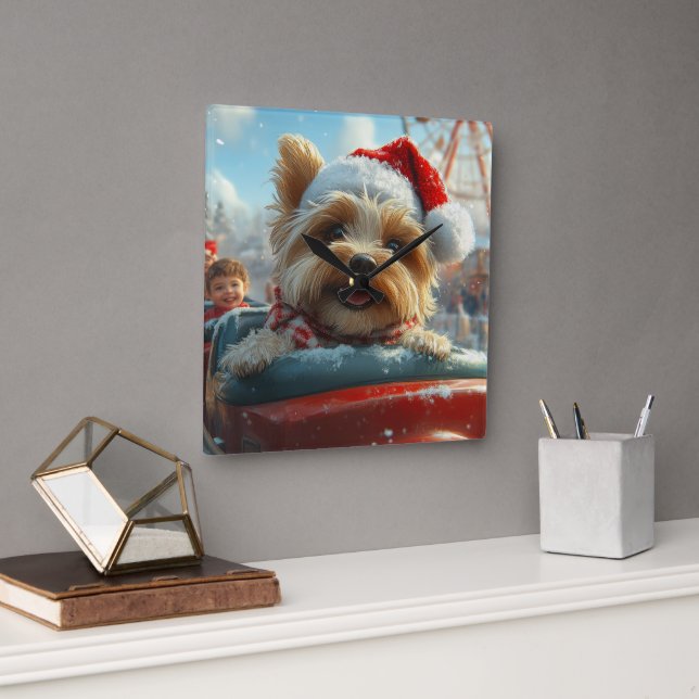 Horloge Carrée Biewer Terrier Dog Roller Dessous de verre Noël (Bureau)