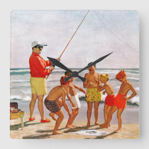 Horloge Carrée Big Pole Little Fish par Richard Sargent