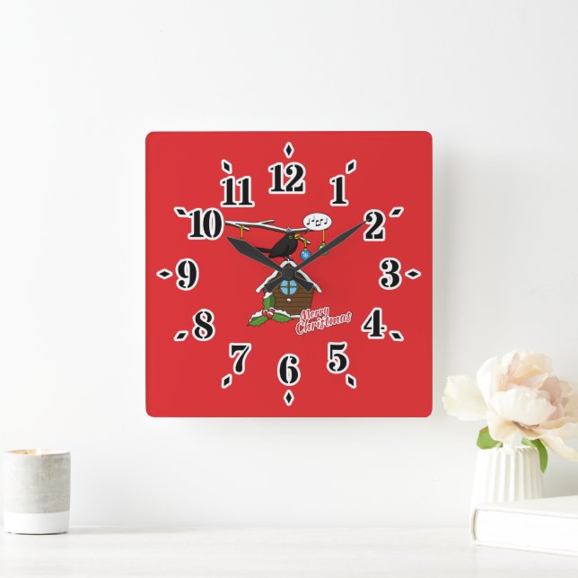 Horloge Carrée Bird House Joyeux Noël (Maison)