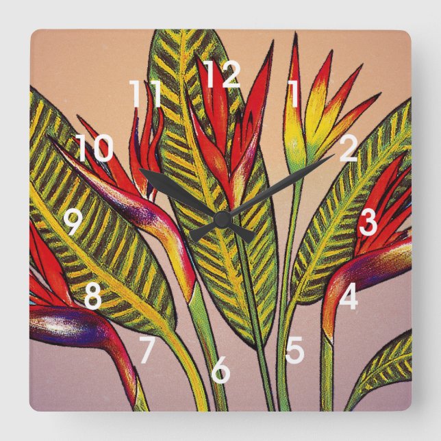 Horloge Carrée Bird of Paradise Flowers (Recto)