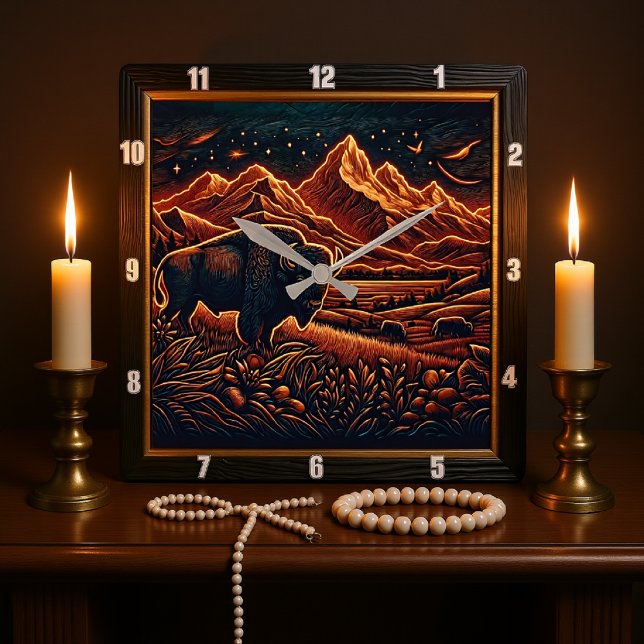 Horloge Carrée Bison Buffalo, bison céleste (Créateur téléchargé)
