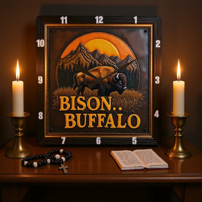 Horloge Carrée Bison Buffalo Majestic Bison (Créateur téléchargé)