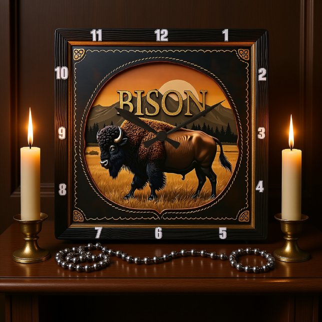 Horloge Carrée Bison Buffalo Plaines sauvages Buffalo (Créateur téléchargé)