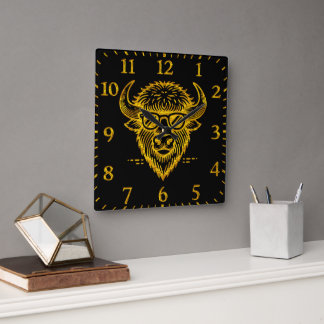 Horloge Carrée Bison portant des lunettes de soleil avec une expr