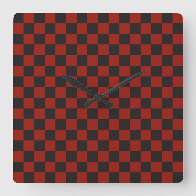 Horloge Carrée Black and Deep red checkerboard pattern (Recto)