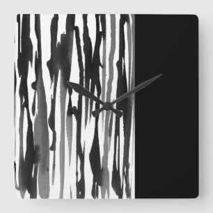 Horloge Carrée Black and White Abstract Stripes
