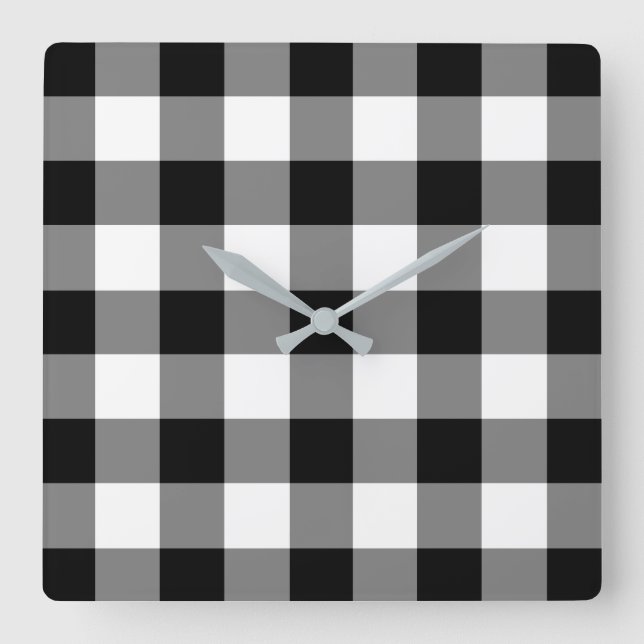 Horloge Carrée Black and white checked gingham pattern (Recto)