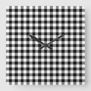 Horloge Carrée Black and white checked gingham pattern