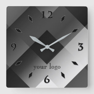 Horloge Carrée Black and white geometric personalized