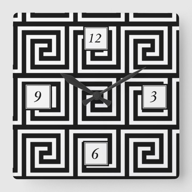 Horloge Carrée Black and White Greek (Recto)