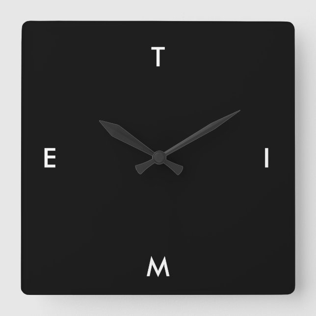 Horloge Carrée Black and White Typography Time Funny Minimalism (Recto)