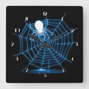Horloge Carrée Black & Blue Halloween Spider Web