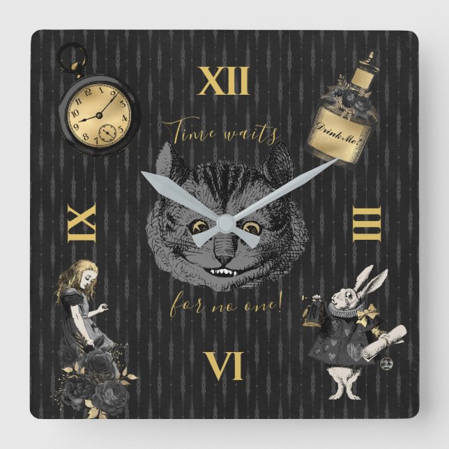 Horloge Carrée Black Gold Alice au pays des merveilles (Recto)