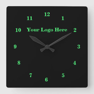 Horloge Carrée Black Green - Personnalisable - Ajoutez votre logo