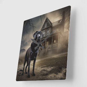 Horloge Carrée Black Labrador Halloween