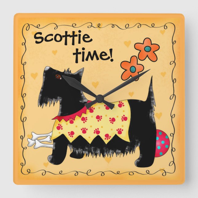 Horloge Carrée Black Scottie Time Terrier Chien Personnalisé Jaun (Recto)