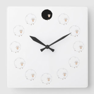 Horloge Carrée Black sheep clock with TRANSPARENT background