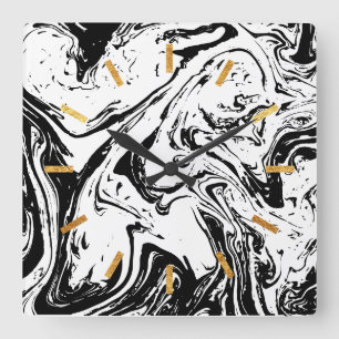 Horloge Carrée Black & White Marble Style Acrylic Wall Clock